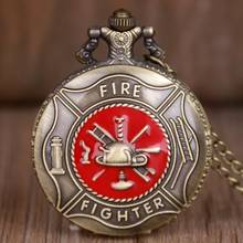 Красные карманные часы Пожарный кварцевые часы для мужчин и женщин Подвеска Подарок Ожерелье CF1072 2024 - купить недорого