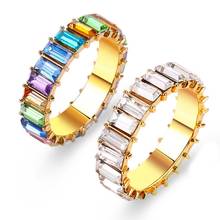 Модные Разноцветные квадратные кольца багет на пальцы радужные CZ обручальные кольца для женщин очаровательные свадебные кольца, ювелирные подарки бижутерия 2024 - купить недорого