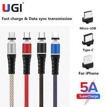 UGI-Cable magnético de carga rápida para teléfono móvil, Cable de nailon trenzado para IOS tipo C, USB C, Micro USB, para Xiaomi Oneplus, HTC y Samsung, 3 en 1, 5a 2024 - compra barato