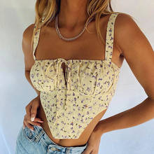 Sexy Crop Top Summer Floral Tank Top Corset Women Sweet Print Hollow Up Tie Up  Sleeveless Ruched Boning Bustier Ropa Mujer 2024 - buy cheap