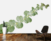 Papel de pared redondo de hojas de eucalipto en planta blanca, mural de Papel tapiz 3d artístico, pared de tv para sala de estar, papeles tapiz para dormitorio, decoración del hogar 2024 - compra barato