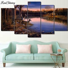 5 pçs 5d diy diamante bordado quadrado completo redondo cervos lago paisagem pôr do sol mosaico pintura diamante ponto cruz múltipla, n1138 2024 - compre barato