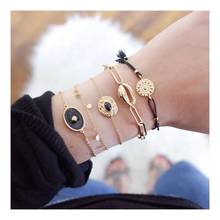 Yobest pulseira feminina com fecho dourado, bracelete com pingente flor concha preta 2024 - compre barato