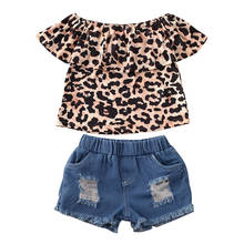 Conjuntos de ropa para bebés de 1 a 6 años, Tops con estampado de leopardo y hombros descubiertos, pantalones cortos Vaqueros 2024 - compra barato