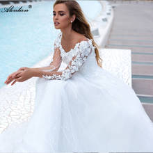 Alonlivn-encantador vestido de novia de encaje con cuello Barco, vestido de novia de corte en A, 3D Flores, mangas completas, hombros descubiertos 2024 - compra barato