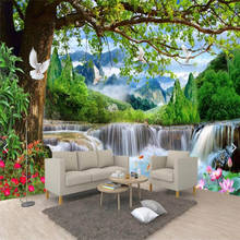 Papel tapiz de paisaje natural de papel pintado con foto 3d, mural de cascada de árbol grande verde, papeles tapiz, decoración del hogar, papel de pared 2024 - compra barato