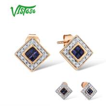 VISTOSO Gold Earrings For Women 14K 585 Rose Gold Shiny Blue Sapphire Diamond Wedding Engagement Trendy Gift Fine Jewelry 2024 - buy cheap