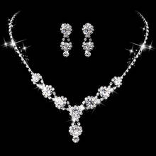 Luxury Female White Crystal Jewelry Set Charm Silver Color Wedding Dangle Earrings For Women Cute Bridal Flower Chain Necklace 2024 - buy cheap