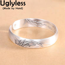 Uglyless Elegant Orchid Grass China Chic Bangles for Women Real 999 Pure Silver Ethnic Jewelry Oriental Charm Thai Silver Bangle 2024 - buy cheap