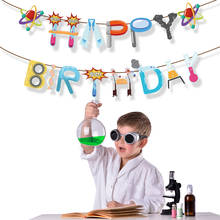 Baby Shower Scientist Happy Birthday Banner Party Decoration DIY Scientist Laboratory Wall Hanging Bunting Kids Party Favors 2024 - buy cheap