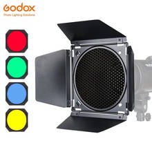 Godox BD-04 дверь сарая + сотовая сетка + 4 цвета фильтр красный/синий/зеленый/желтый для Bowen крепление стандартная вспышка со светоотражателем аксессуары 2024 - купить недорого