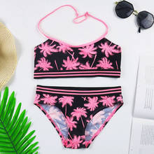 Palm Tree Girl Swimsuit Kids Crop Top Girl Bikini Set Teenage Two Piece Children's Swimwear Padded Girls Bathing Suit Beachwear 2024 - buy cheap