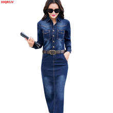 2020 Fashion Women's Long Denim Dress Autumn Long-sleeved Slim Dandage Jean Dress Ladies Office Wear Elegant Dress Vestidos 2024 - buy cheap