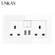 UNKAS Fast Charger Ports Plug wall socket Glass Panel 13A Double UK Standard Outlet Switched With 2.1A Dual USB Charger Port 2024 - buy cheap