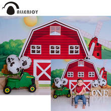 Allenjoy-Fondo de granja roja para fotografía de niños, casa de vaquero, Granero, fiesta de cumpleaños, estudio fotográfico, Banner de fondo 2024 - compra barato