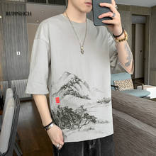 Impressão de tinta de grandes dimensões camiseta masculina hip-hop algodão camiseta o-pescoço verão chinês causal camiseta 5xl moda solta 2024 - compre barato