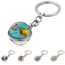 WG 1pc Fashion Retro World Map Time Jewel Cabochon Keychain Pendant silvercolor Glass Ball Metal Keyring 2024 - buy cheap