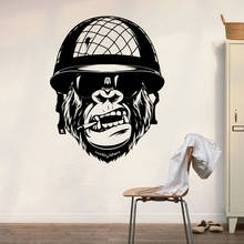 Большая наклейка на стену с изображением гориллы курительного солдата для спальни мальчика комнаты обезьяны армейская Наклейка на стену для детской комнаты виниловые обои для домашнего декора P418 2024 - купить недорого