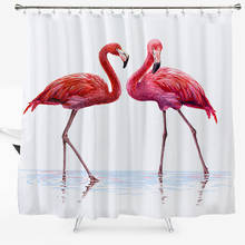Занавеска для душа с рисунком фламинго, водонепроницаемая занавеска для ванной из полиэстера с 12 крючками или ковриком 40-60 см 2024 - купить недорого