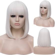 GAKA-peluca corta con flequillo para mujer, pelo sintético blanco y rojo, Cosplay, recta 2024 - compra barato