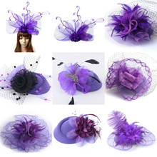 Sombrero de pastillero morado de 8 diseños para mujer, velo de plumas, flor, Burlesque, peluquín para fiesta, accesorio para pinzas para el pelo 2024 - compra barato