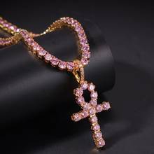 AAA+ Pink Cubic Zirconia Ankh Corss Pendants Bling Ice Out 1 Row Pink CZ Stone Tennis Chain Necklaces Men Women Hip Hop Jewelry 2024 - buy cheap