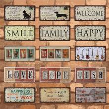 Welcome Family Home House Cat Tin Sign Musical Instrument Car License Plate Pin Up Signs Bar Cafe Home Wall Decor Plaque 15x30cm 2024 - buy cheap