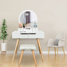 Tocador de madera maciza con espejo redondo individual, taburete de 4 cajones, color blanco, 80x40x74CM, disponible en EE. UU. 2024 - compra barato