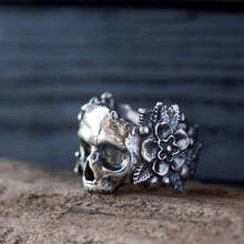Flower Sugar Skull Rings Goth Flowers Stainless Steel Ring Women's Punk Fashion Jewelry 2024 - buy cheap