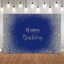 Sliver Glitter Birthday Backdrop Dark Blue Adult Theme Portrait Background for Photo Studio Customize Photocall Party Banner 2024 - buy cheap