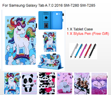 Мультфильм кожаный чехол SM-T285 T280 чехол для планшета Samsung Galaxy Tab A 7,0 2016 чехол SM-T280 крышка флип стенд принципиально в виде ракушки + ручка 2024 - купить недорого