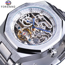 Forsining Mechanical Men Watch Tourbillon Skeleton Wrist Watches Automatic Silver Stainless Steel Waterproof Clock Reloj Hombre 2024 - buy cheap