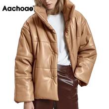 Women PU Leather Parkas Fashion High Street Solid Faxu Leather Coats Elegant Winter Thick Cotton Jackets Loose Outerwear 2024 - купить недорого