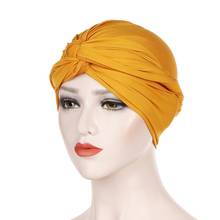 Indian Women knot Turban Hat Solid Color plain Twist Chemo Cap Stretch Beanie Head Wrap Hair Loss Headwear Muslim Cover Bonnet 2024 - buy cheap