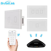 Broadlink-interruptor de luz inteligente tc2 padrão eua, 1/2/3 gang, 110v, 220v, design moderno, painel touch branco, wi-fi, controle via rm pro 2024 - compre barato