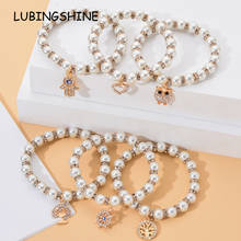 12pcs/lot Women Pearl Evil Eye Fatima Hand Elastic Bracelet Charms Crystal Heart Owl Tree of Life Beaded Bracelets Jewelry Gift 2024 - buy cheap