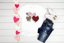 love Valentines Day Hearts Buffalo Plaid Leopard Print Shirt Graphic Cotton Women Tshirts Korean O Neck Casual Short Sleeve Tees 2024 - buy cheap