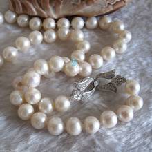 Collar de perlas de agua dulce AA blancas de 20 ", 9-10mm, chapado en oro blanco 2024 - compra barato