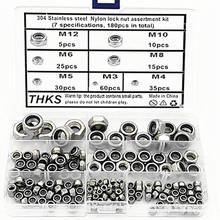 180-Pieces Stainless Steel Hex Nuts Assortment Kit Lock Nut, M3 M4 M5 M6 M8 M10 M12 Nylon Insert Locknut for Screw Bolt 2024 - buy cheap