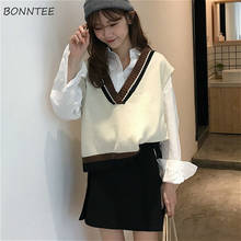Sweater Vest Women V-Neck Autumn Loose Preppy Style Lady Clothes Knitting Chic Sleeveless Newest All-match Harajuku Teens Simple 2024 - buy cheap