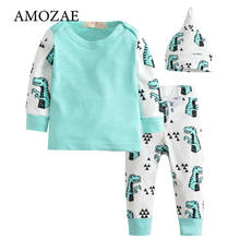 Newborn Baby Girl Clothes Baby Boys Children's Dinosaur Print Long-sleeved Clothes 2022 Three-piece Trousers + Hat + Romper Suit 2024 - buy cheap