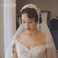 Himstory handmade laço flor noivas hairbands pérolas noivas tiaras headwear casamento hairbands 2024 - compre barato