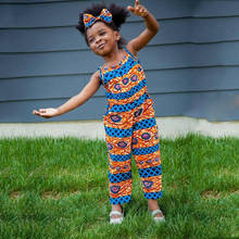 Модный комплект из 2 предметов Детские африканские платья для женщин Дашики базин комбинезон с принтом для маленьких девочек африканская одежда для детей вечерняя одежда 2024 - купить недорого