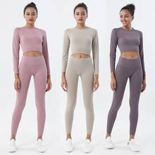 Seamless Yoga Set Fitness 2 Piece Set Women Sport Long Sleeve Gym Crop Top High Waist Leggings Solid Yoga Sets Women Gym Clothes 2024 - buy cheap