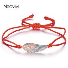 Neovivi Blue White CZ Wing Bracelets Girl Women Handmade Cubic Zirconia Charm Bracelet String Black Red Rope Adjustable Jewelry 2024 - buy cheap