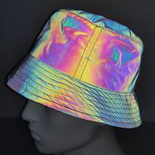 Novo 2019 personalidade reflexiva chapéu de pescador das mulheres dos homens hip hop boné colorido reflexivo chapéu streetwear bonés casuais chapéus de pesca 2024 - compre barato
