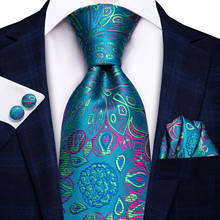Hi-Tie Men Ties Silk Blue Paisley Floral Neck Tie Pocket Square Cufflinks Set for Suit Business Clearance Tie C-1592 2024 - buy cheap