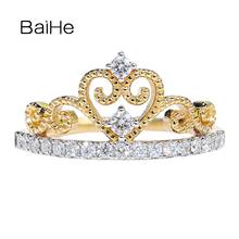 Baihe genuíno sólido 14k ouro amarelo 0.25ct h/si cintilante diamantes naturais anel feminino coroa presente de casamento princesa princess princess ьо princess 2024 - compre barato