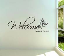 Pegatinas con diseño de texto "Bienvenido a nuestro hogar" para decoración del hogar, calcomanías para sala de estar, papel tapiz, pegatinas decorativas de mariposa para dormitorio 2024 - compra barato