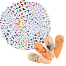 Abstract Face Nail Sticker Black Mandala Flower Green Leaf Fashion Adhesive Nail Decal DIY Manicure Foil 2024 - buy cheap